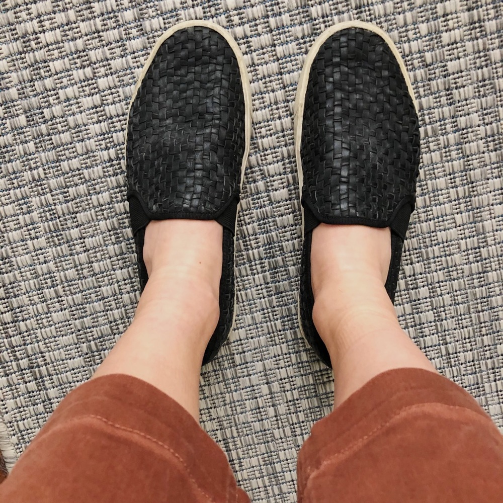 Vince slip on leather cross weave sneakers